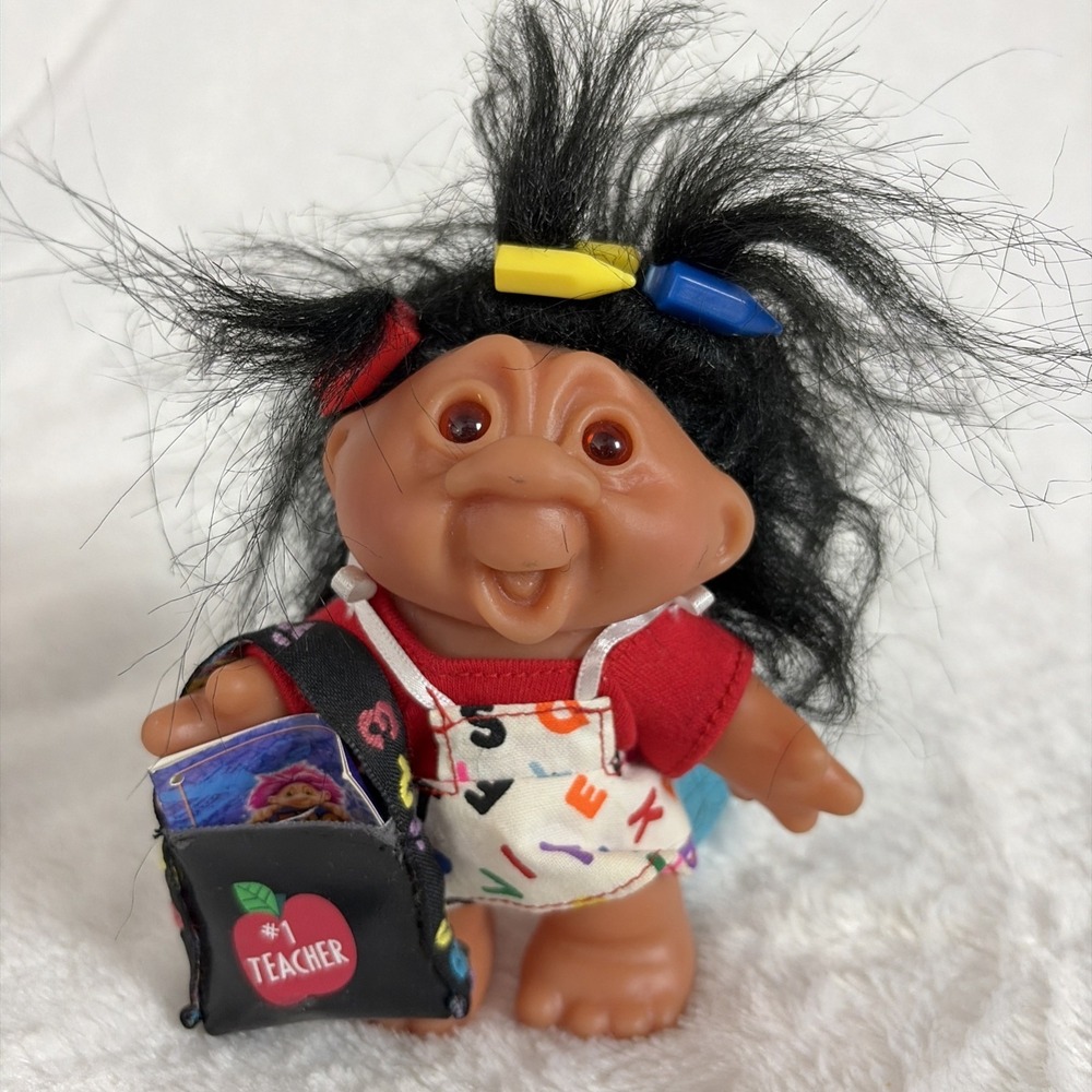 Playmates Troll Doll Teacher School Outfit Black Hair Apple Bag Vintage 2001 Y2K